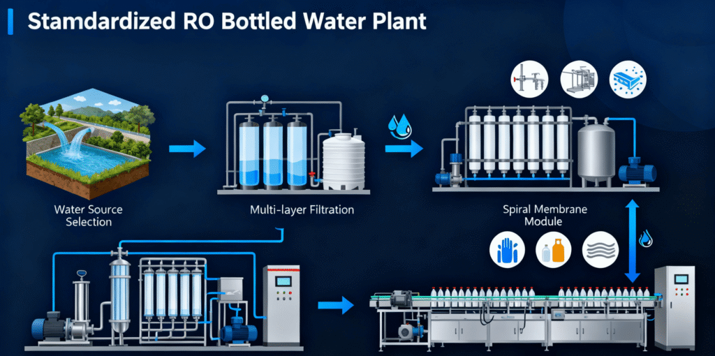 Как работает завод по производству бутилированной воды с обратным осмосом? 3 процесс установки обратного осмоса в бутылках
